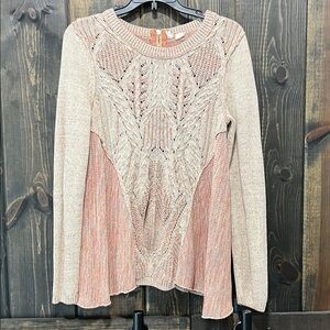 Anthropologie Moth Anita Rose Cream Sweater M Mixed Media Cable Knit Boho Chic